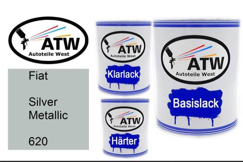 Fiat, Silver Metallic, 620: 1L Lackdose + 1L Klarlack + 500ml Härter - Set, von ATW Autoteile West.